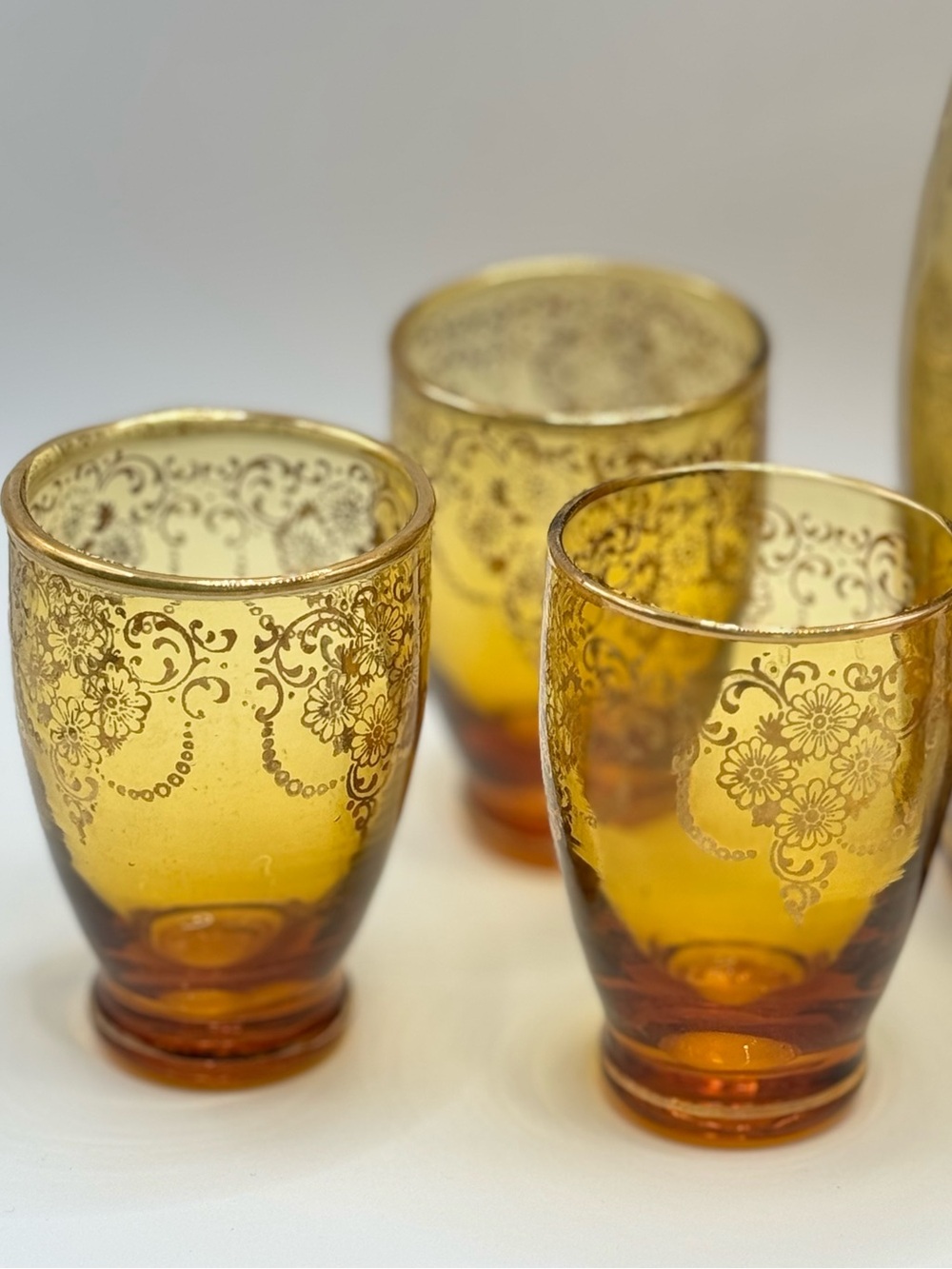 Vtg Laguna Murano Art Glass Decanter Set Amber/Gold Cordial Glasses 1920s Italy - Picture 5 of 11